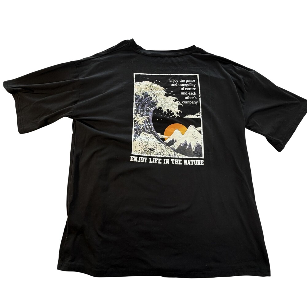 Shein Shirt Mens Medium Black Enjoy Life In The Nature Wave Graphic Tee Outdoor